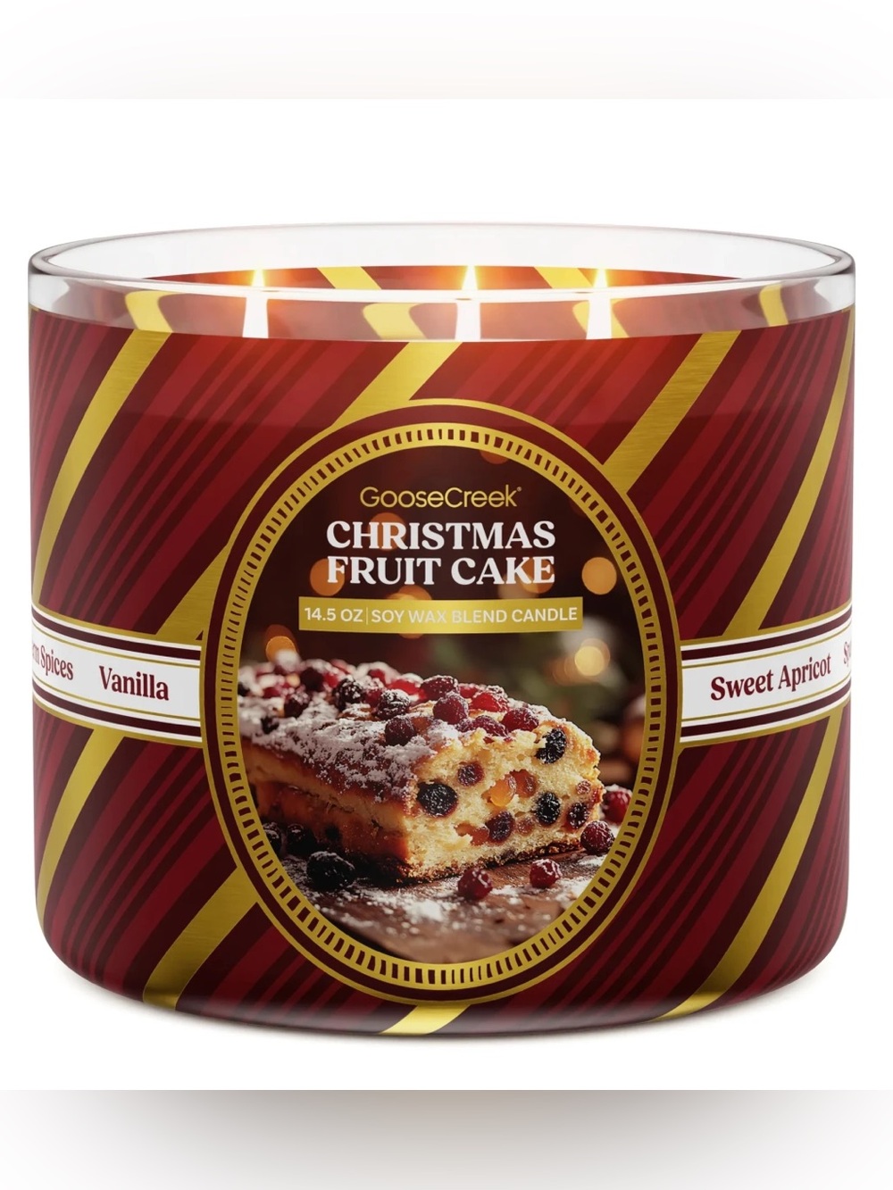 Rare Goose Creek Christmas Fruit Cake 3-Wick Candle - Burgundy & Gold 14.5 oz